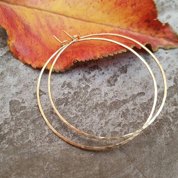 Signature Design - 14K Gold Filled Hammered Hoop Earring - Everyday Gold Hoops - Handmade Artisan Jewelry - Made To Order - Choose Your Size