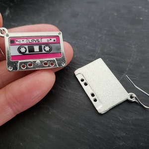 Sale Silver Cassette Tape Earrings, Highly Detailed, Cassette Jewelry, Retro Vintage, 80's Gift Ideas For Her, Music Lovers Gift afbeelding 2