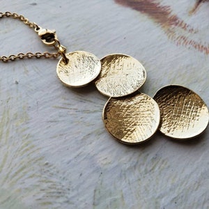 Sale Textured Matte Gold Coin Disc Pendant Gold Plated Necklace, Geometric, Stainless Steel Chain, Statement Jewelry, jingsbeadingworld