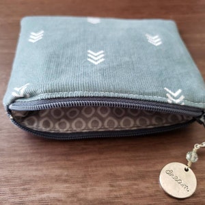 Sale Teal Green White Chevron Lined Zipper Pouch, Corduroy Fabric Coin Purse, Geometric, Unique Gift Ideas For Her, 4x5&quot;, jingsbeadingworld