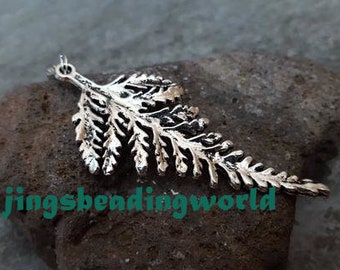 Silver Fern Necklace, Silver Leaf Necklace, Antique Silver Large Leaf Charm Pendant Necklace, Leaf Jewelry, Gift for her, Everyday Necklace