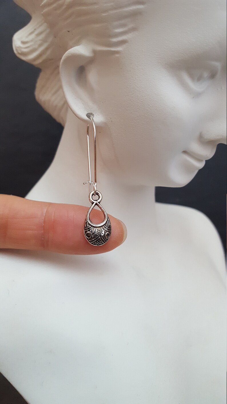 Antique Silver Tiny Drop Earrings Nature Inspired ** Sterling Silver Silver Teardrop Earrings Tribal Earrings Unique Gift for her