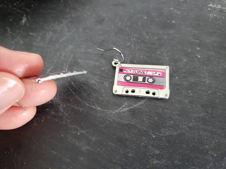 Sale Silver Cassette Tape Earrings, Highly Detailed, Cassette Jewelry, Retro Vintage, 80's Gift Ideas For Her, Music Lovers Gift afbeelding 3