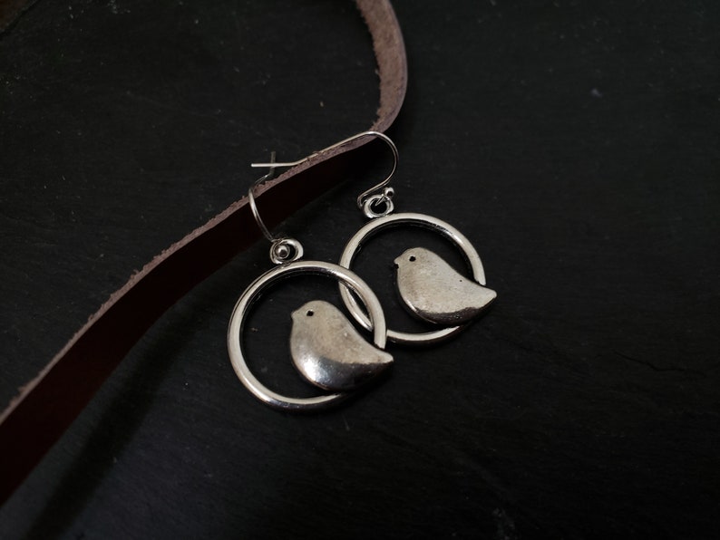 Silver Bird Earrings Bird Jewelry Bird On A Swing jingsbeadingworld inspired by nature Antiqued Silver Bird Earrings