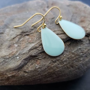 Sale Mint Aqua Green Teardrop Earrings, Gold Silver Enamel Drop Earrings, Sterling Silver, 14k Gold Filled, Spring Summer Beach, Unique Gift