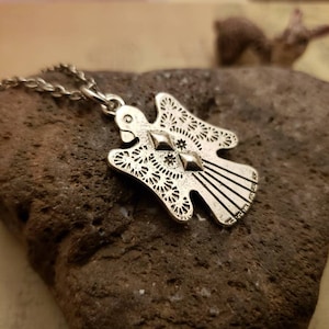 Sale Eagle Totem Antique Silver Necklace, Southwestern, Etched Doublesided Rustic Tibetan Silver, Unisex Eagle Jewelry, Nature Inspired