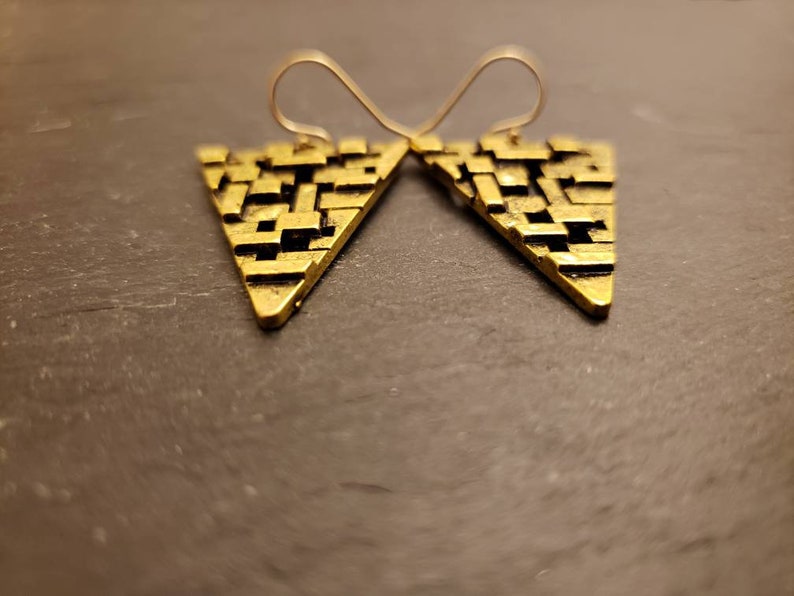 Filigree Textured Statement Earrings Antique Gold Triangle Drop Gold Filled Earrings Geometric Gift For Her 14K Gold Filled Earwire