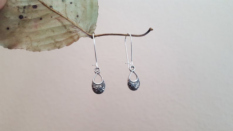 Antique Silver Tiny Drop Earrings Nature Inspired ** Sterling Silver Silver Teardrop Earrings Tribal Earrings Unique Gift for her