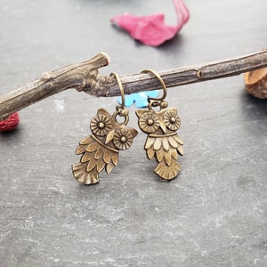 Sale Bronze Owl Earrings, Vintage Style Owl Jewelry, Wise Owl, Gift for her, jingsbeadingworld inspired by nature spirit and love image 1