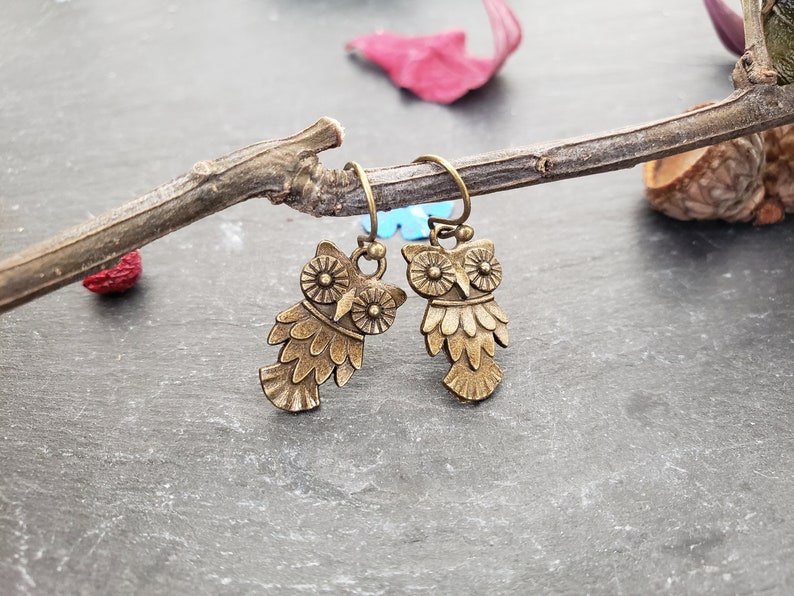 Sale Bronze Owl Earrings, Vintage Style Owl Jewelry, Wise Owl, Gift for her, jingsbeadingworld inspired by nature spirit and love image 1