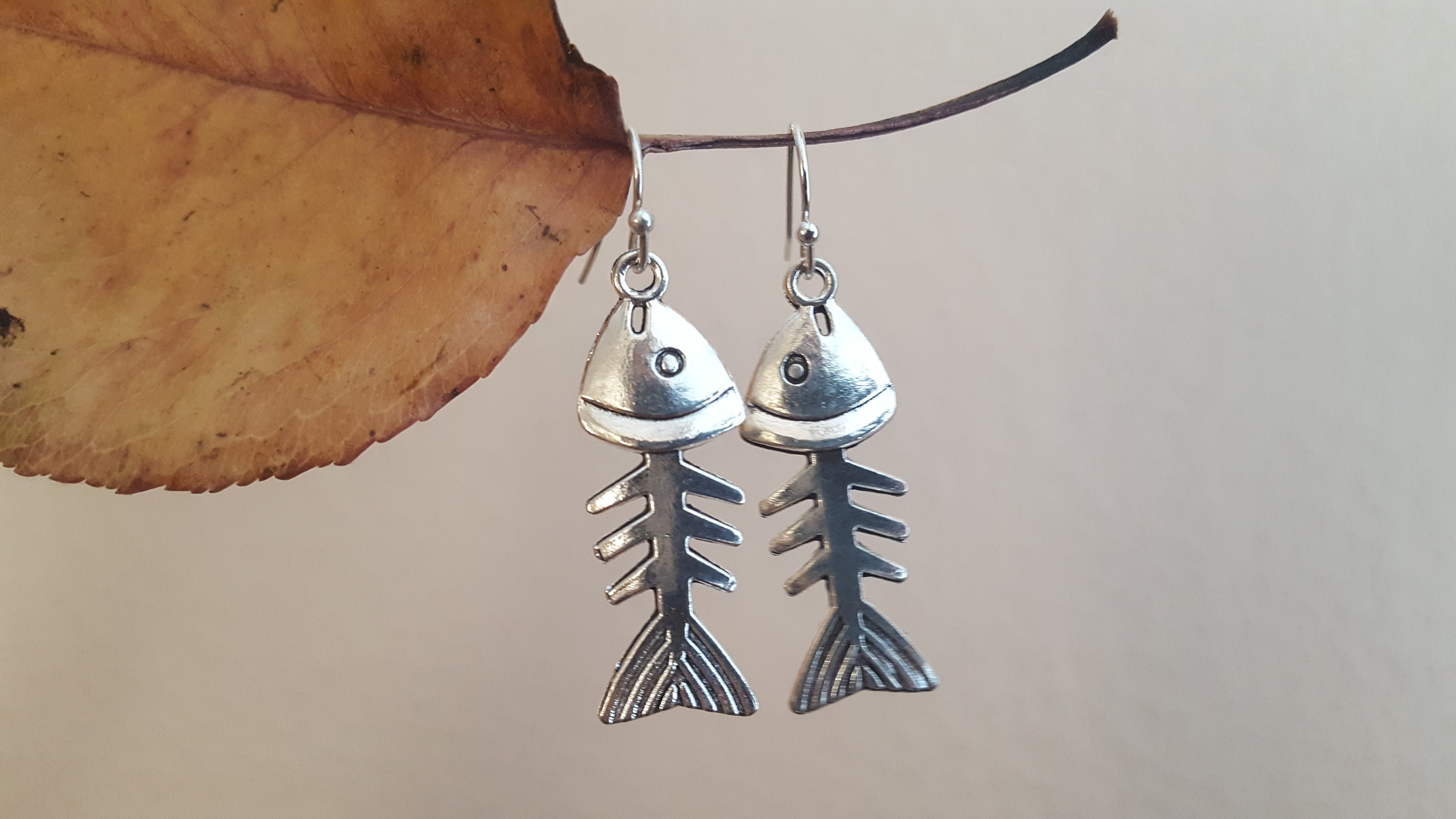 Long Fish Bone Crystal Earrings