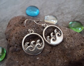 Sale Silver Wave Earrings, Ocean Beach Jewelry, Antique Silver Everyday Earrings, Gift for her, jingsbeadingworld inspired by nature **