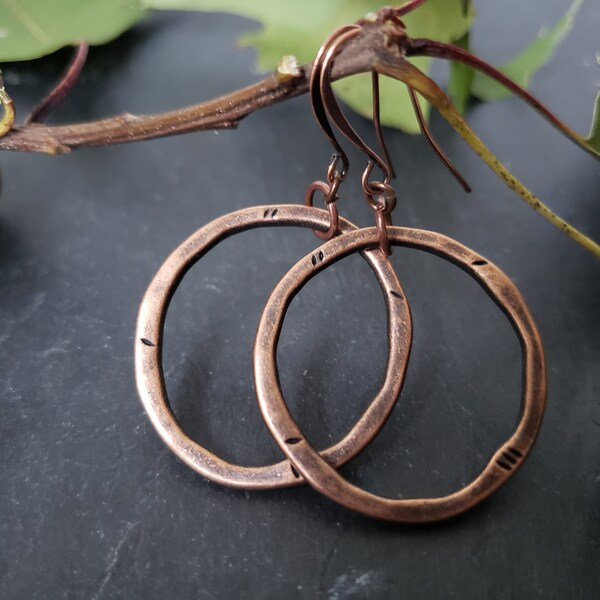 Sale Antique Copper Circle Hoop Earrings, Rustic Earthtone Tone, Organic Hoop Earrings, Copper Jewelry, Circle Of Life, Unique Gift For Her