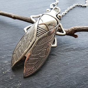 Silver Cicada Pendant Necklace, Antique Silver, Highly Detailed, Nature Inspired Jewelry