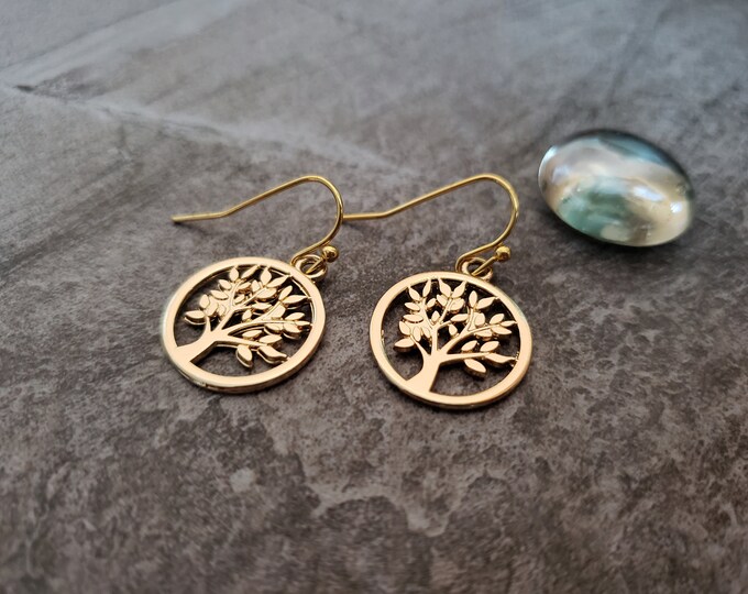 Rhodium Plated CZ Tree of Life Earrings