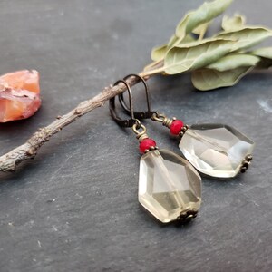 Sale Lemon Quartz Earrings, Clear Natural Quartz Gemstone Ruby Crystal Vintage Bronze Earrings, Unique Gift Ideas for her, jingsbeadingworld