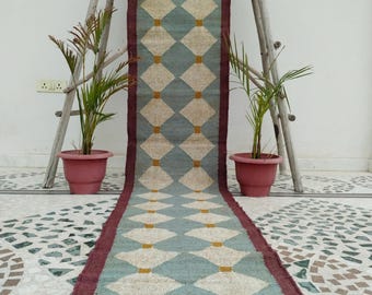 Tapis d'escalier Kilim - tapis d'escalier en jute géométrique multi-dimensions vintage, tapis d'escalier en laine fait main en laine, couloir d'entrée, extérieur et intérieur