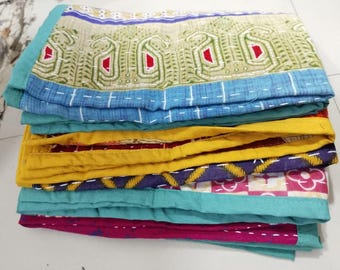 Vintage Kantha keukenhanddoeken set van 5 stuks handgemaakte kleurrijke Indiase katoenen theedoeken keuken servetten, rustieke boerderij decor