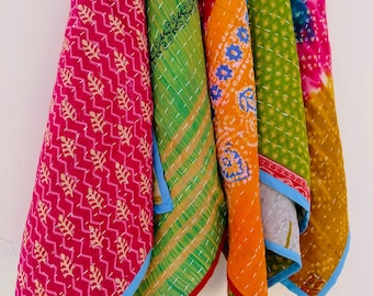 Vintage Kantha keukenhanddoeken set van 5 stuks handgemaakte kleurrijke Indiase katoenen theedoeken keuken servetten, rustieke boerderij decor
