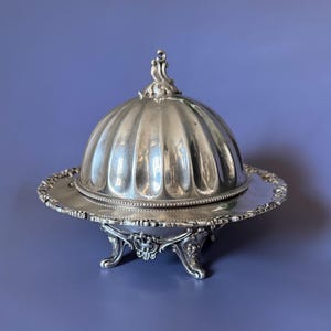 Servidor de caviar antiguo con tapa enrollable e inserto de Pyrex, mantequera victoriana con tapa