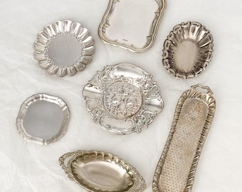 Vintage Assorted Silver Plated Trinket Trays and Small Dishes | Mini Catchall for Jewelry and Decor
