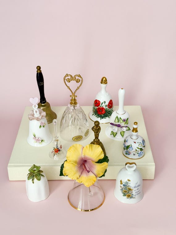 Vintage Decorative Bells Collection - Porcelain, Bone China, Crystal, Brass Hand Bells