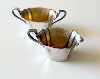 Vintage Silber Sahne und Zucker Set, Geriffelte Rand Griffe, Silberplatte Tee Set