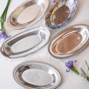 Vintage Assorted Silver & Chrome Oval Bread Trays | Serving Tray and Catchall Decor