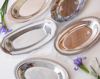 Vintage Assorted Silver & Chrome Oval Bread Trays | Serving Tray and Catchall Decor