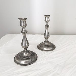 Kirk Stieff Pewter Weighted Candlestick Holders 7.5 Inch | Farmhouse Pair