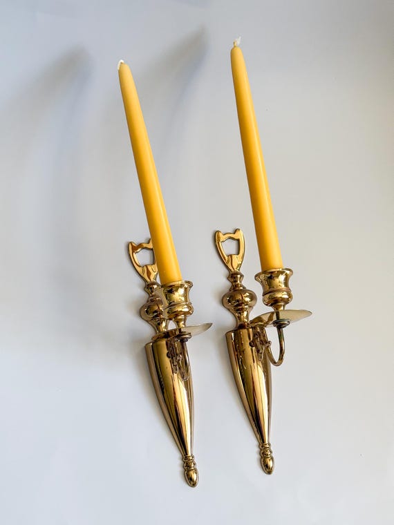 Vintage 10" French Brass Piano Candle Holders Pair | Lacquered Brass Sconces |Elegant Antique Decor