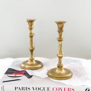 Pair Vintage Brass Candlesticks - Shiny Gold Candle Holders - Wedding Table Decor - Made in India