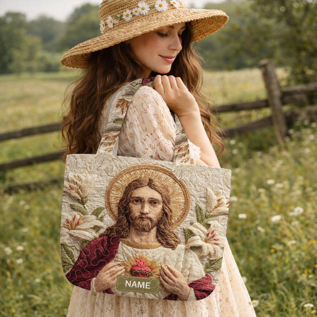 Sacred Heart Jesus Quilted Tote Bag, Catholic Religious Tote ...