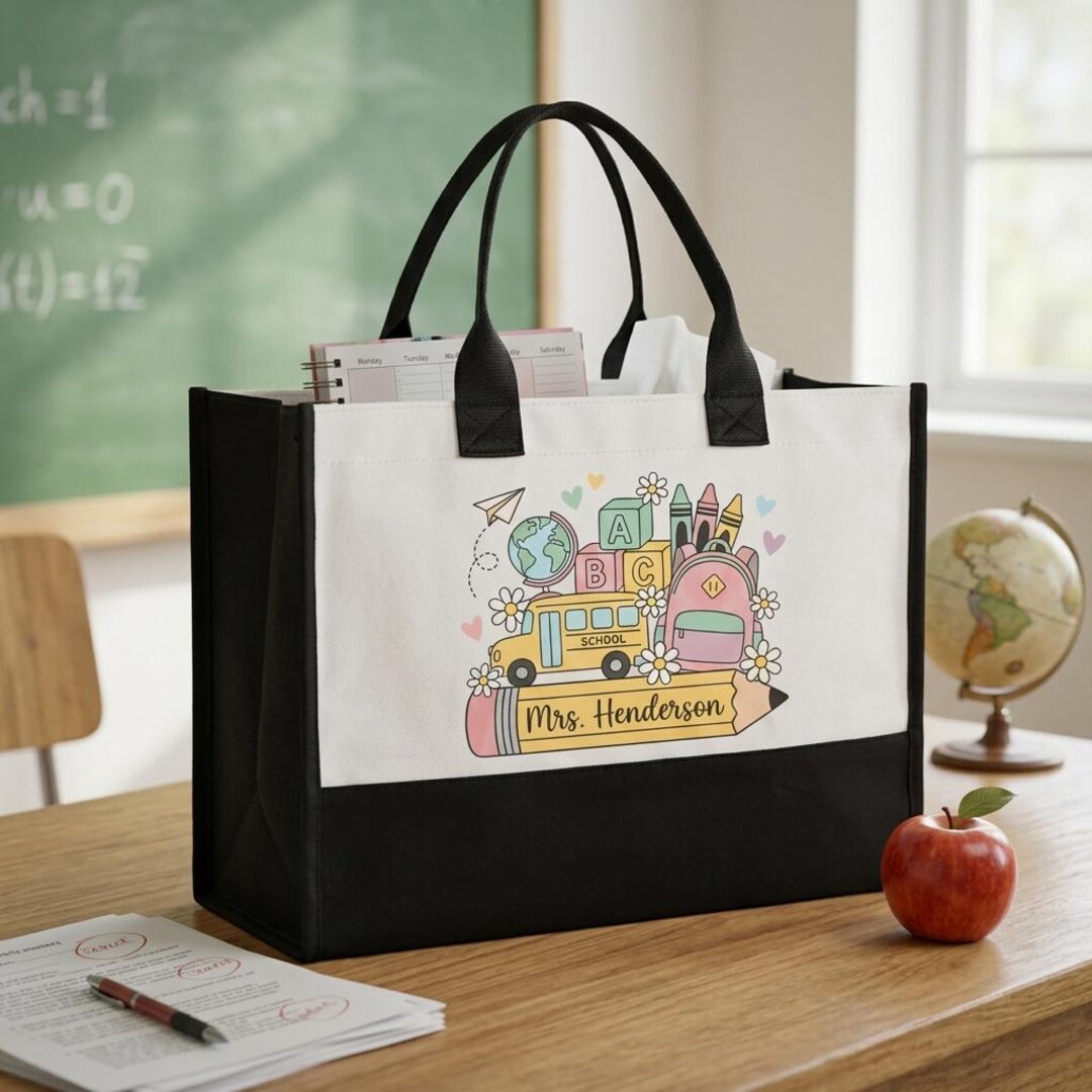 Personalized Future Teacher Apple Pencil Canvas Tote Bag Educator ...