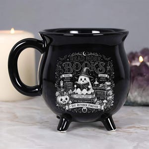 Read More Books Ghost Cauldron Mug, Witchy Book Lover Gift, Spooky Halloween Coffee Cup, Ghost Reader Cup, Witchy Book Mug ID-0708-TGOC