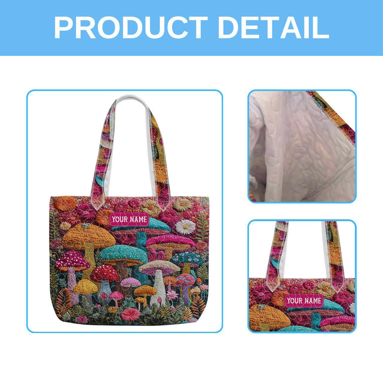 Personalized Tuxedo Cat Quilted Tote Bag, Custom Name Bicolor Cat