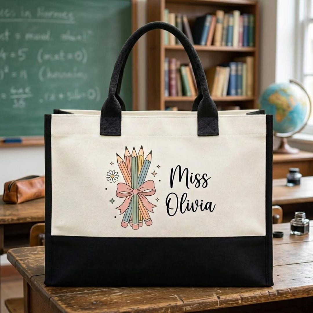 Personalized Future Teacher Apple Pencil Canvas Tote Bag Educator ...