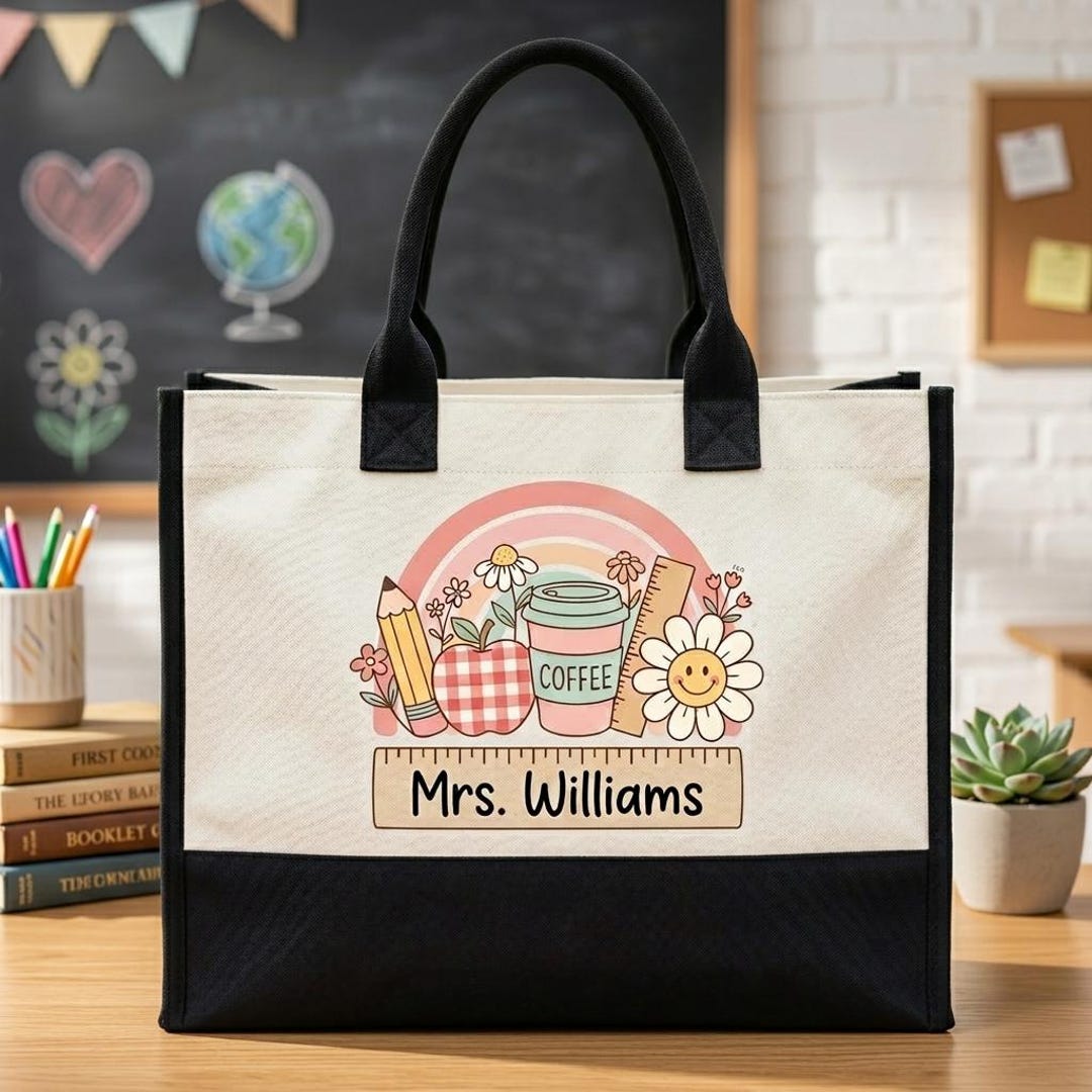 Personalized Future Teacher Apple Pencil Canvas Tote Bag Educator ...
