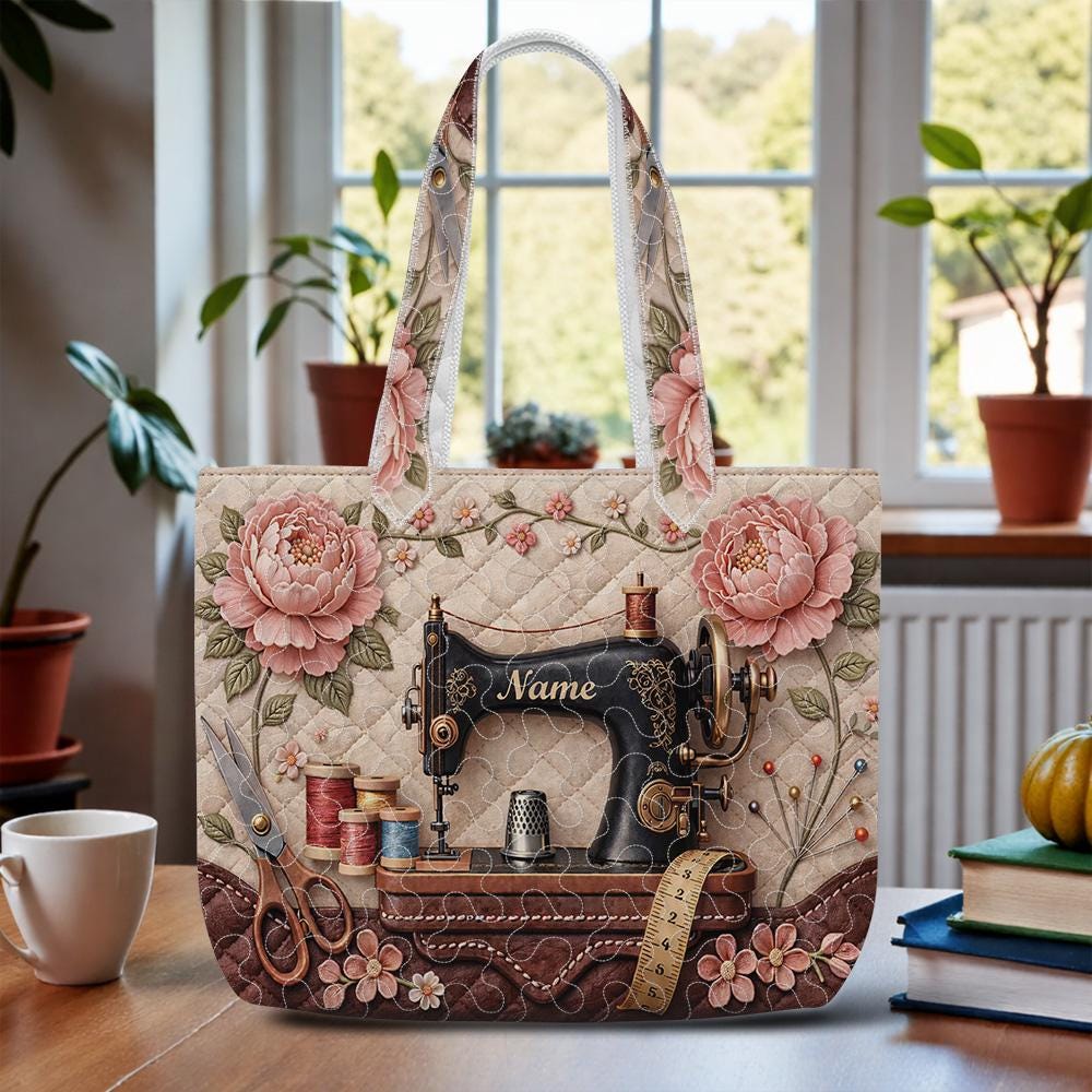 Embroidered Quilted Tote Bag - Etsy