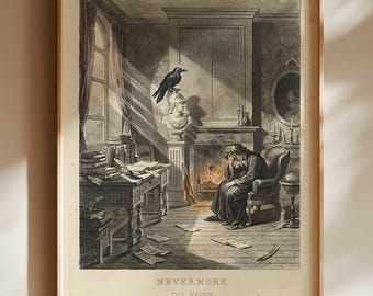 The Raven Poster, Nevermore Gothic Wall Art, Edgar Allan Poe Dark Academia Decor