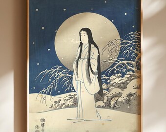 Yuki Onna Poster, Snow Woman Yokai Ukiyo-e Wall Art, Winter Japanese Decor