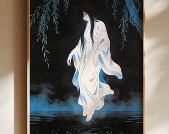 Japanese Ghost Poster, Yurei Yokai Dark Folklore Wall Art, Ukiyo-e Horror Decor
