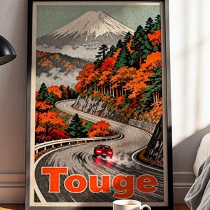 Touge Pass Poster Japanese Mountain Road Wall Art, JDM Car Culture Print, Vintage Travel Style Decor, Racing Gift For Him