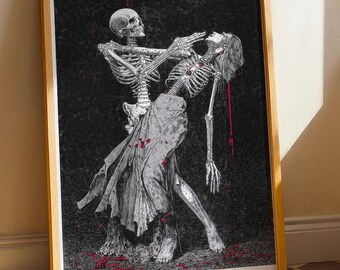 Danse Macabre Dark Engraving Poster, Dancing Skeletons Art, Gothic Wall Decor, Macabre Poster, Horror Art, Death Dance Print