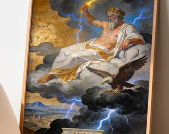 Greek Mythology Zeus Poster, Ancient Fresco Wall Art, Olympian King of the Gods Decor