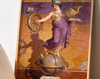 Tyche Fortune Goddess Poster, Greek Mythology Wall Art, Divine Feminine Luck Decor