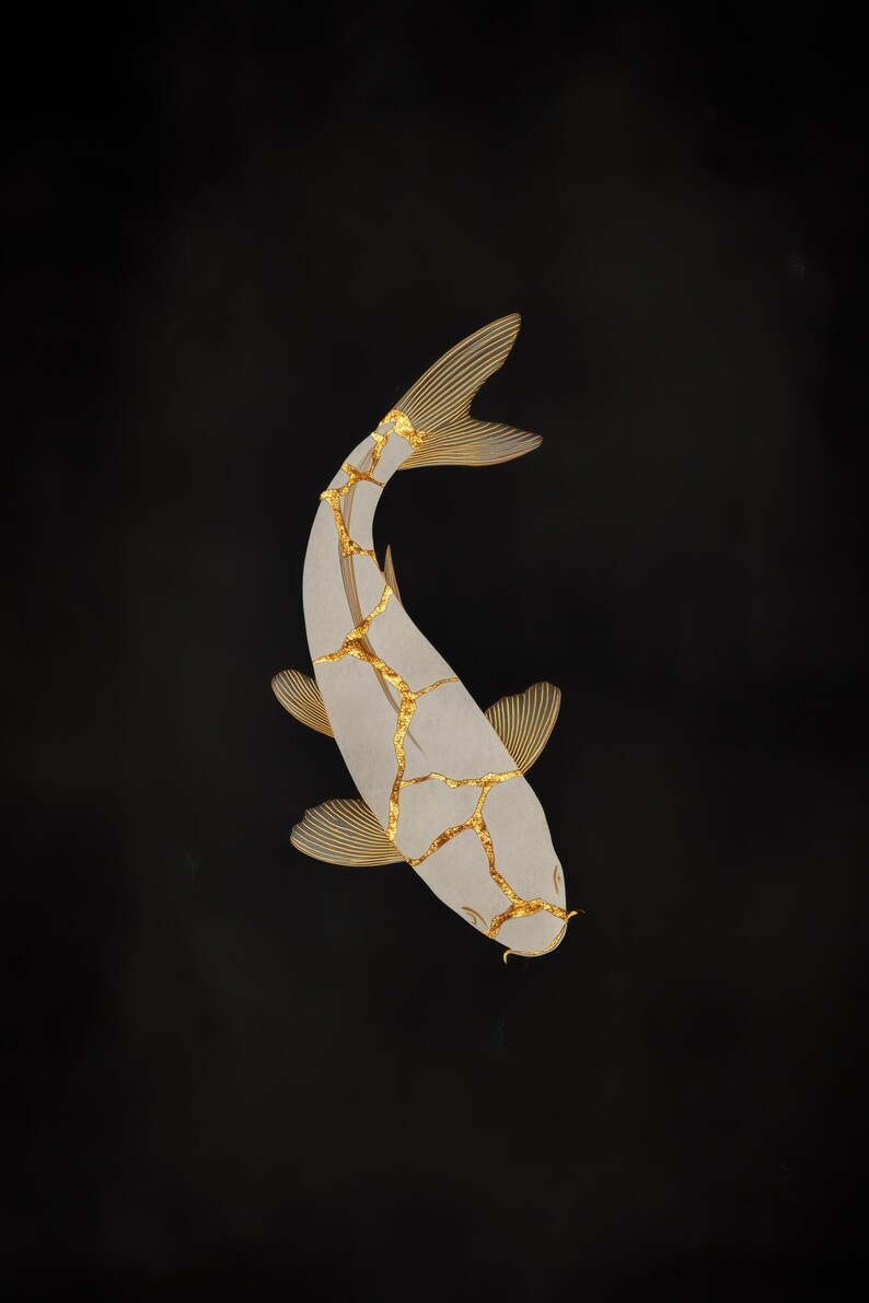 Kintsugi Fish Kintsugi Koi Fish Art Print / Decoración de pared Japandi Zen - Etsy España