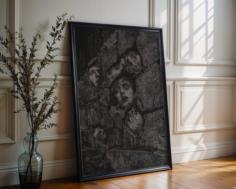 Dark Horror Poster, Creepy Tormented Faces Wall Art, Macabre Gothic Home Decor image 6