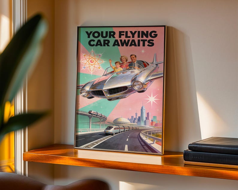 Retro Futurism Set 3 Posters, 1950s Atomic Age Wall Art Print, Mid Century Modern Decor, Vintage Gift image 6