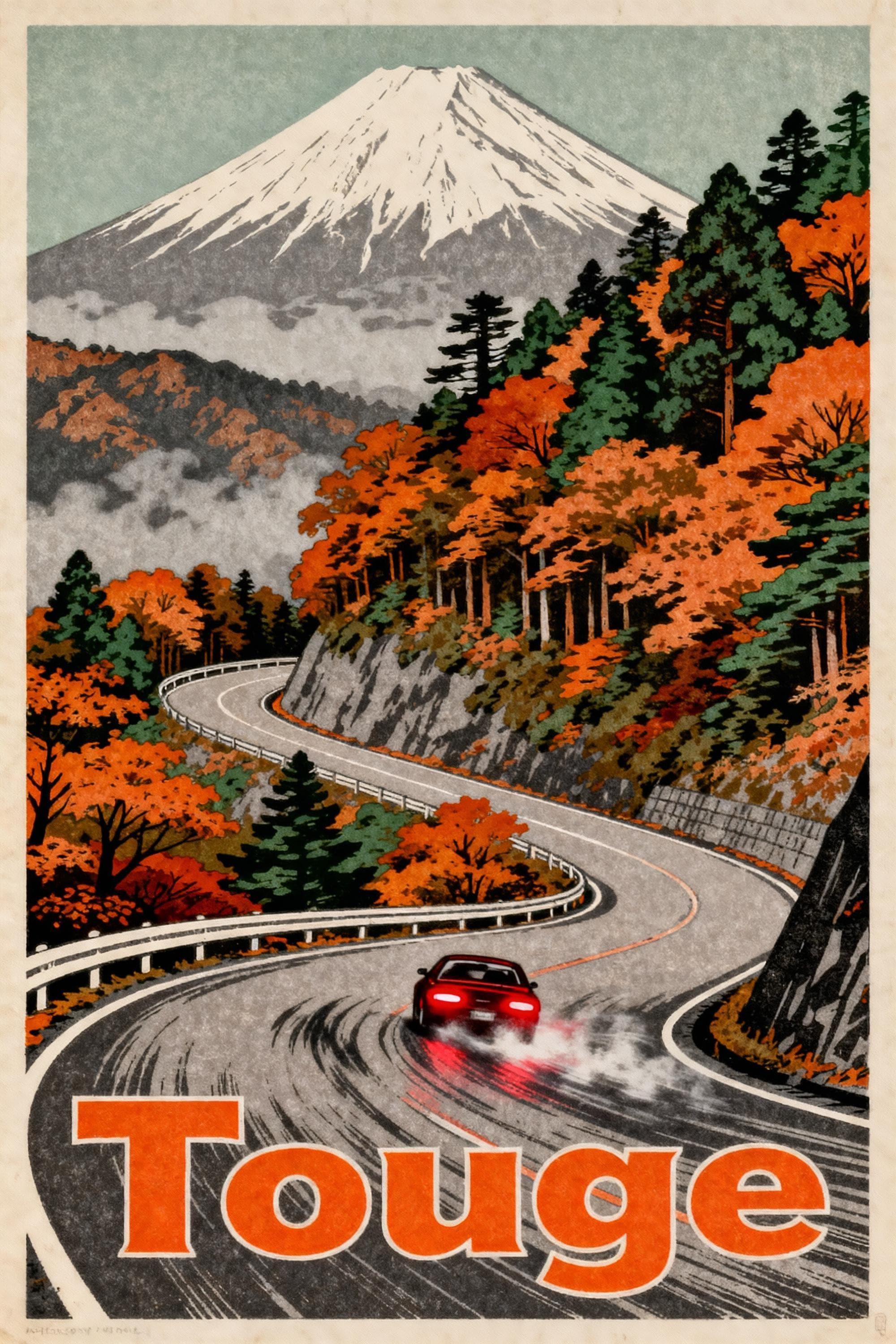 Touge Pass Poster Japanese Mountain Road Wall Art, JDM Car Culture